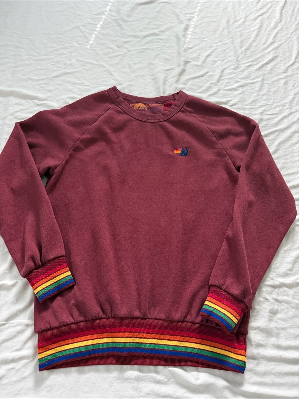 Aviator Nation Maroon Crewneck with Rainbow Trim